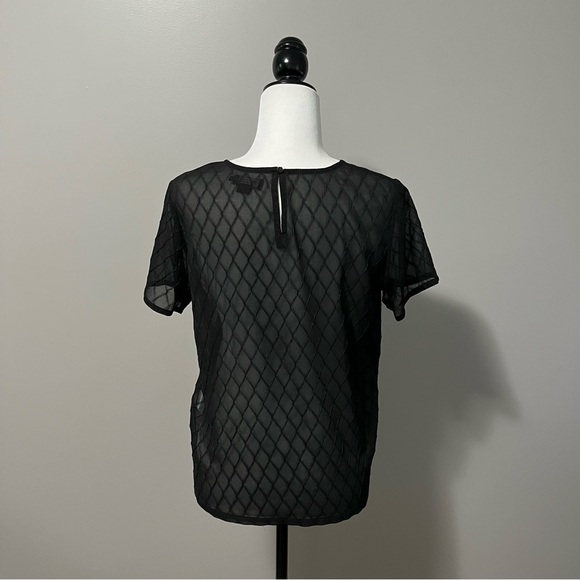 Soaked in Luxury Black Sheer Diamond Pattern Short Sleeve Rounded Collar Top - Picture 6 of 10
